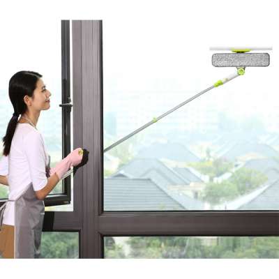 Window Squeegee Scrubber Detachable Microfiber Brush Rubber Scraper with Extension Pole